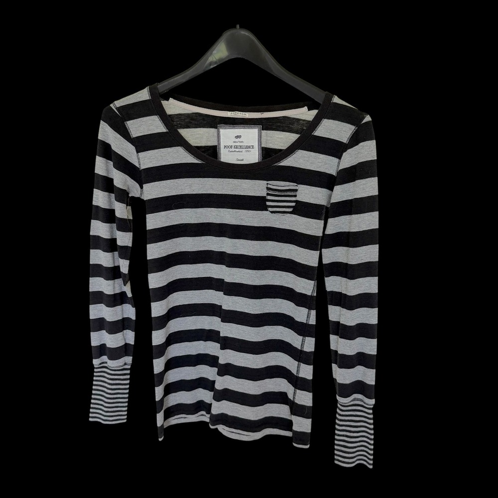 Y2K Elena Gilbert Womens Small Black Grey Striped Long Sleeve Button Cuff Top